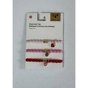 New Lululemon 3 Pack Logo Charm Hair Ties /PLCC/OXFD/GOLD Detachable Charms